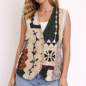VTG WORK IN PROGRESS Patchwork Oversized Button Down Waistcoat Sweater